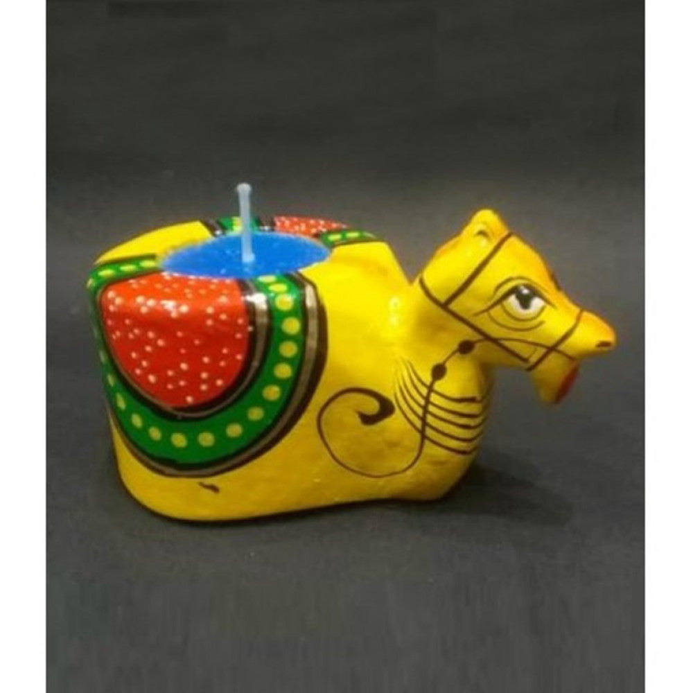 Varanasi Wooden Lacquerware Tea Light Candle Holder Yellow Animal Design