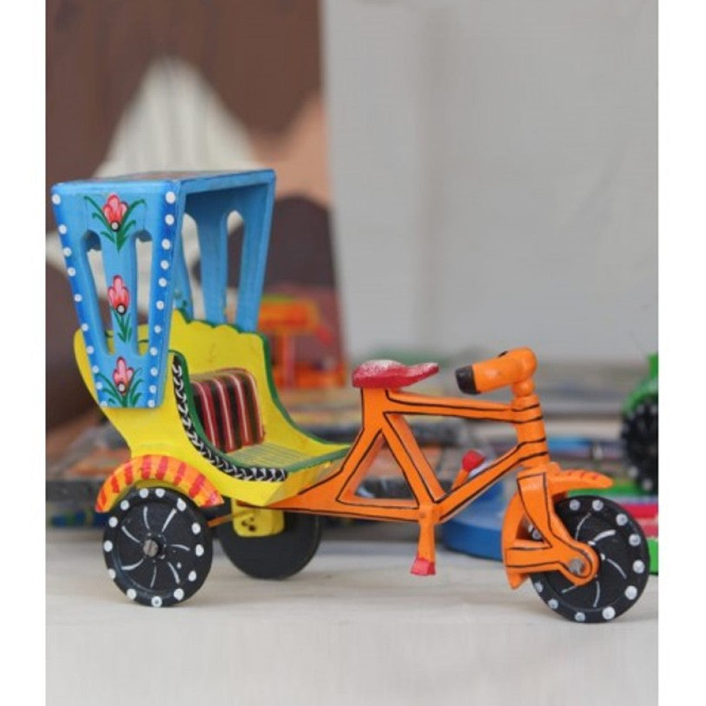 Varanasi Wooden Lacquerware & Toys Colorful Beautiful Rickshaw For Decoration