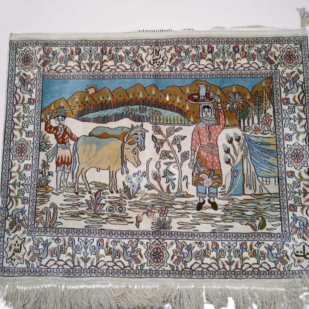 Villagers Working In Field Hand Knotted Carpet 20/20 Knots