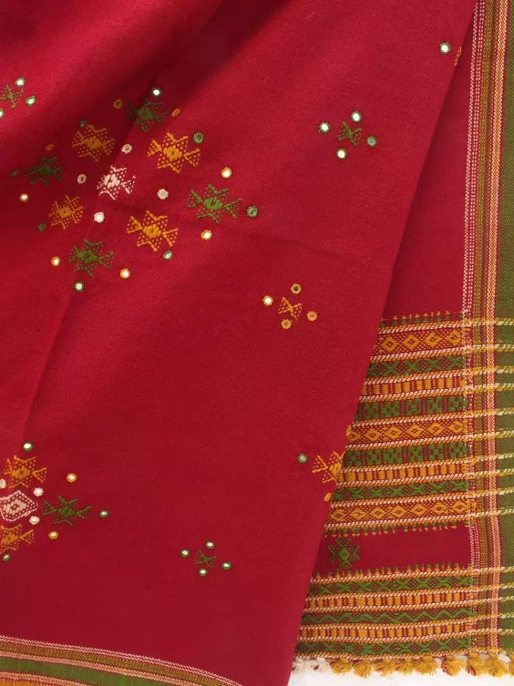 Woolen Maroon Shawl with mirror work