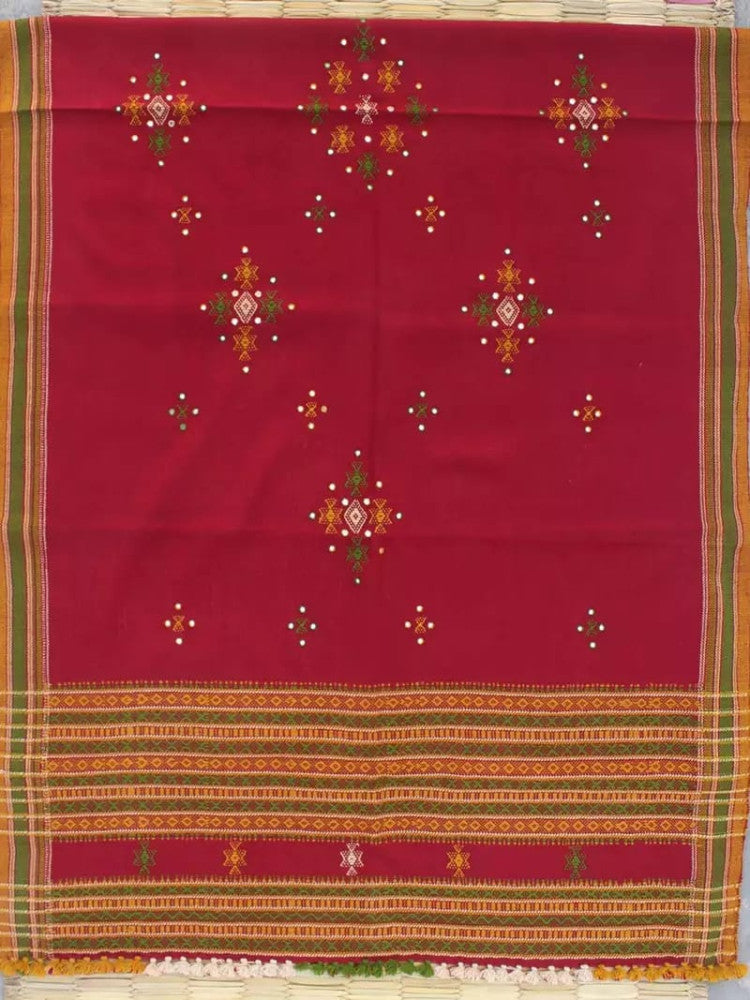 Woolen Maroon Shawl with mirror work