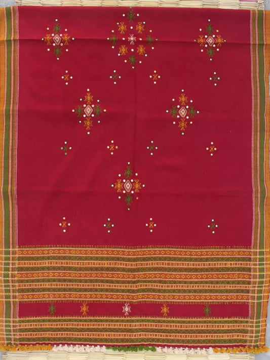 Woolen Maroon Shawl with mirror work