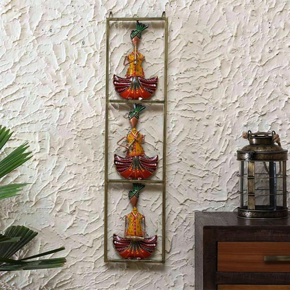 Wrought Iron Musician Men Wall Art In Red