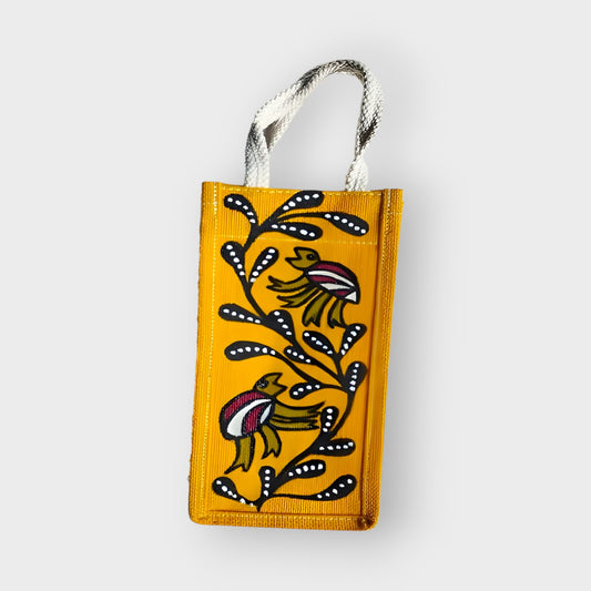 Yellow& Brown Khovar Jute Bottle Bag