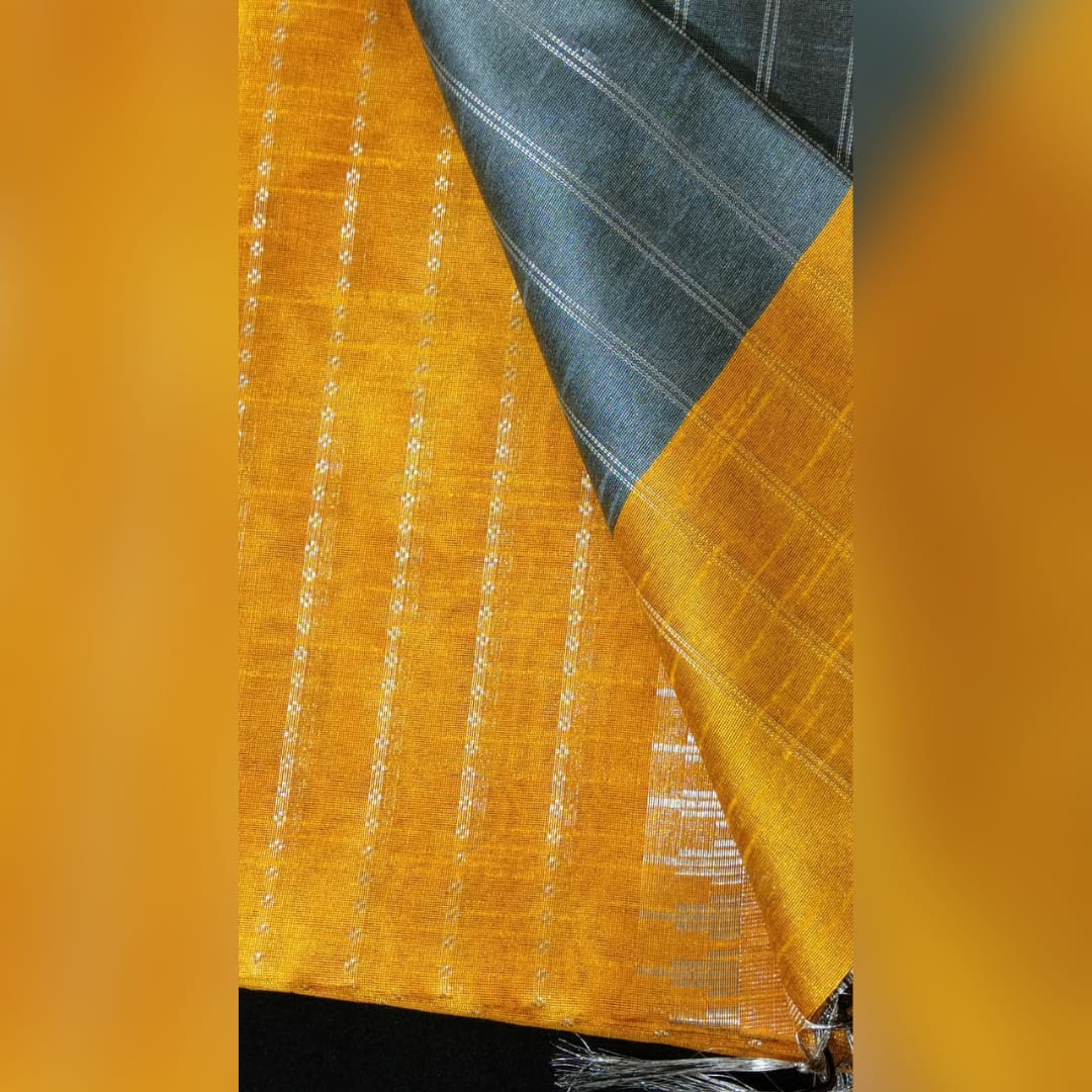 Yellow & Grey Champa Silk Saree