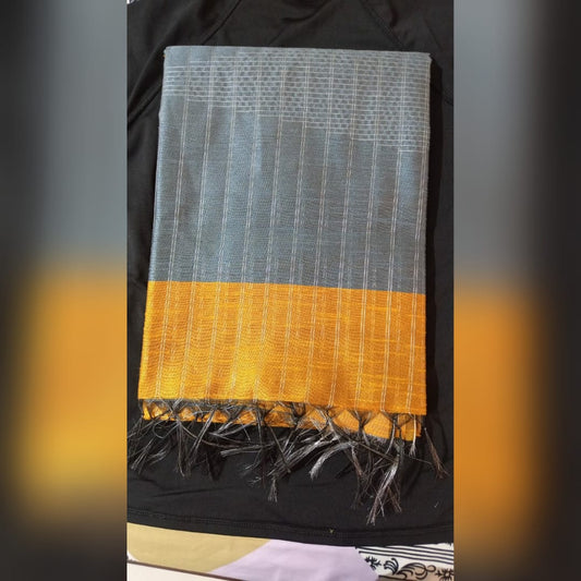 Yellow & Grey Champa Silk Saree