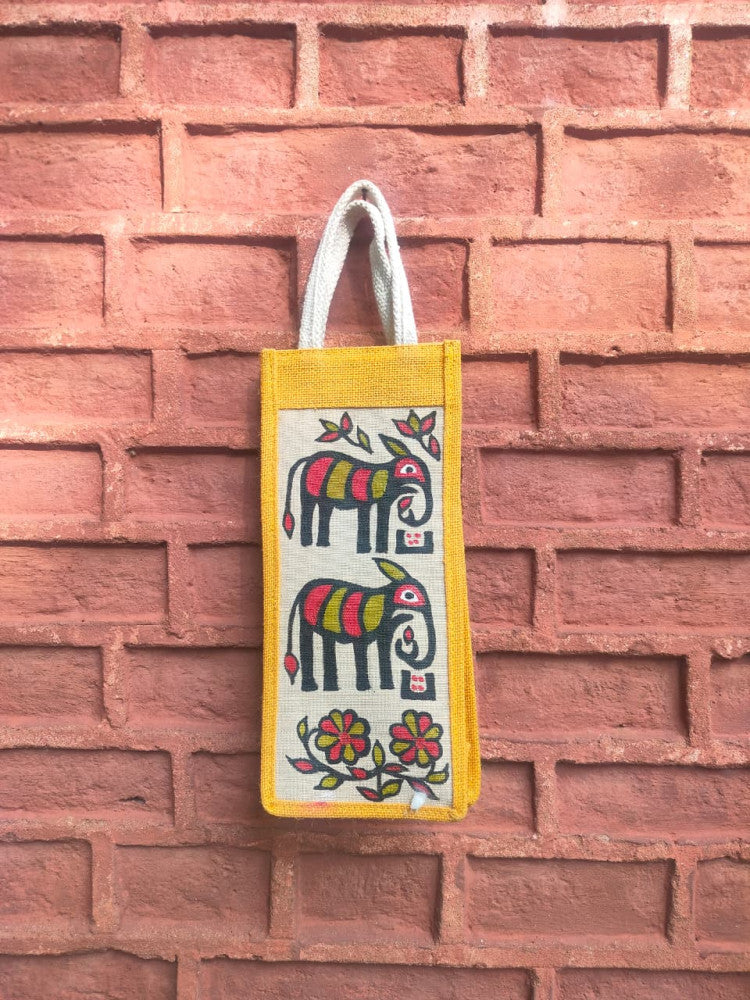 Yellow & Off White Khovar Jute Bottle Bag Style 3
