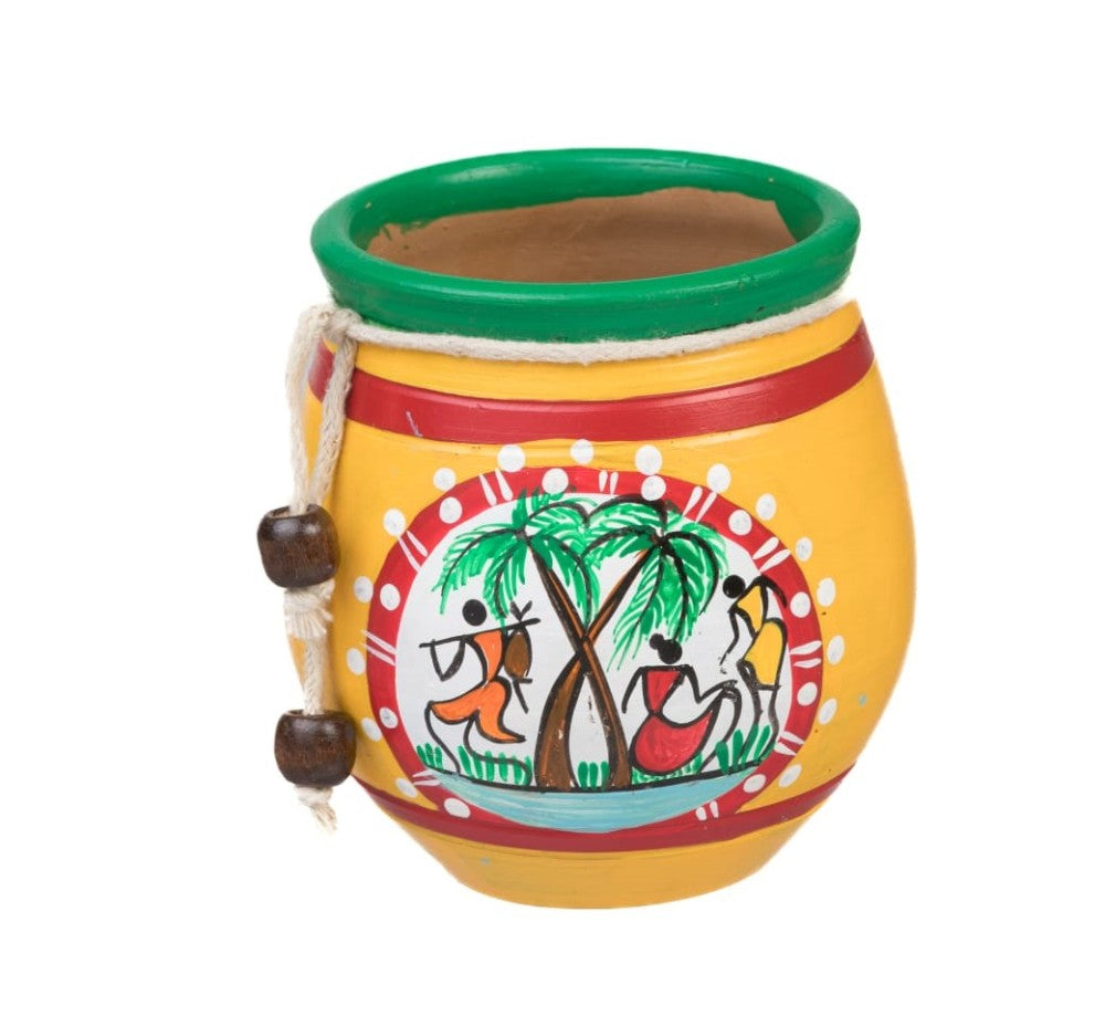 Yellow Tribal Terracota Pen Holder