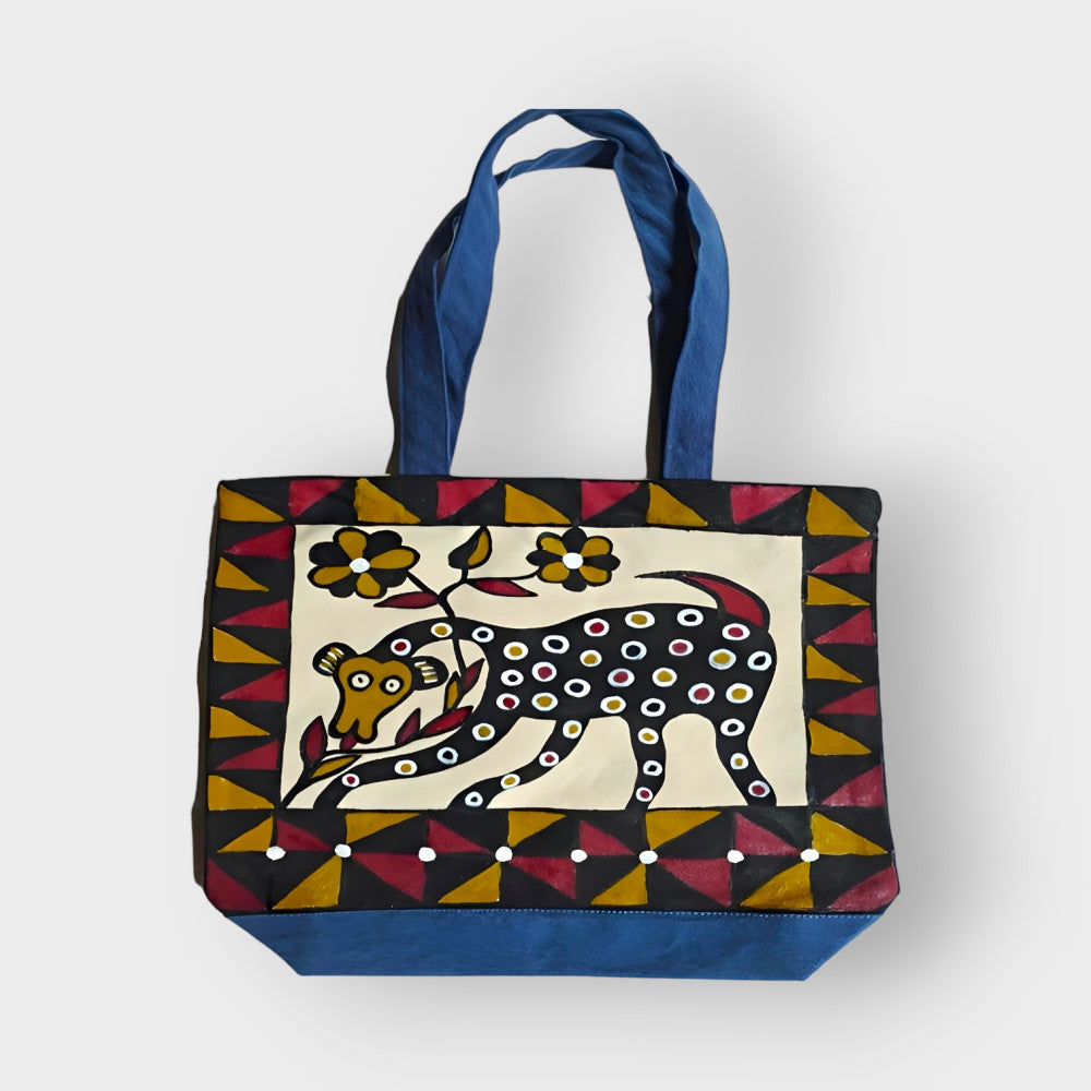 Yellow & White Giraffe Khovar Jute Bag